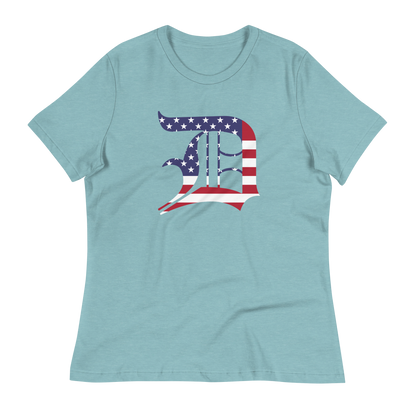 Detroit 'Old English D' T-Shirt (Patriotic Edition) | Women's Relaxed Fit