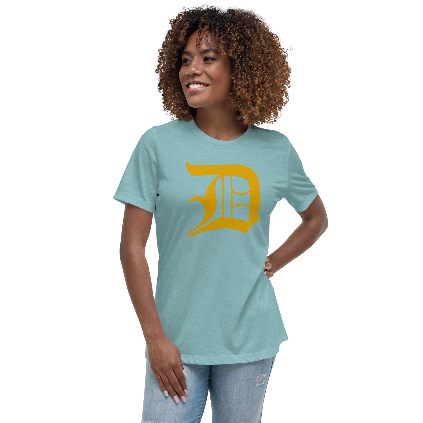 Detroit 'Old English D' T-Shirt (Gold) | Women's Relaxed Fit