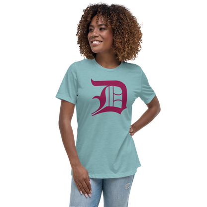 Detroit 'Old English D' T-Shirt (Ruby Red) | Women's Relaxed Fit