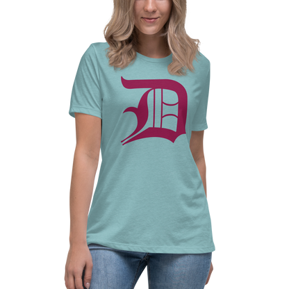 Detroit 'Old English D' T-Shirt (Ruby Red) | Women's Relaxed Fit