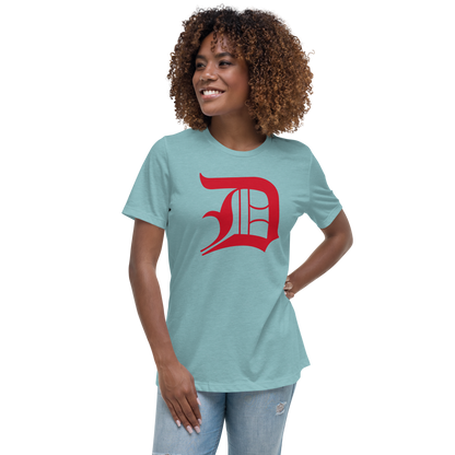 Detroit 'Old English D' T-Shirt (Aliform Red) | Women's Relaxed Fit