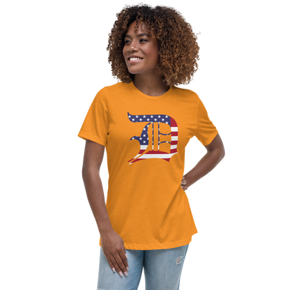 Detroit 'Old English D' T-Shirt (Patriotic Edition) | Women's Relaxed Fit