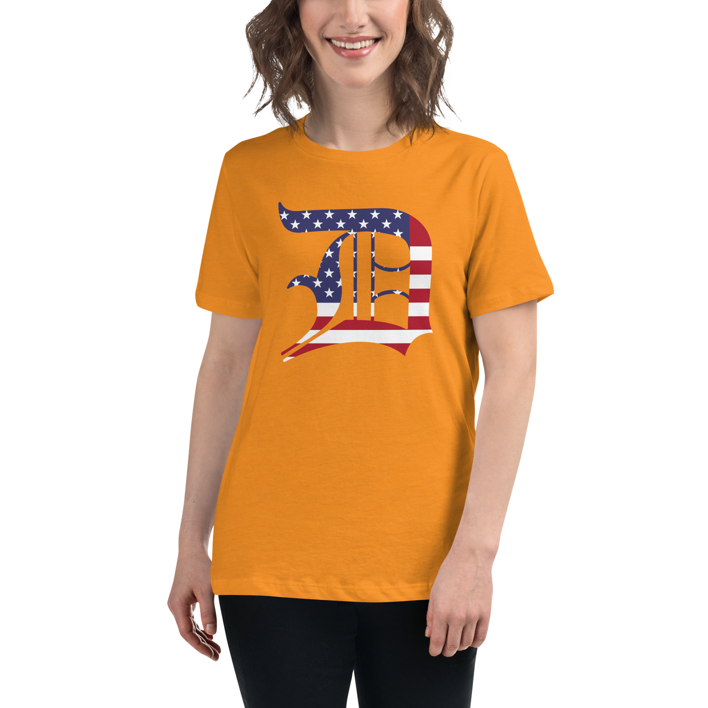 Detroit 'Old English D' T-Shirt (Patriotic Edition) | Women's Relaxed Fit