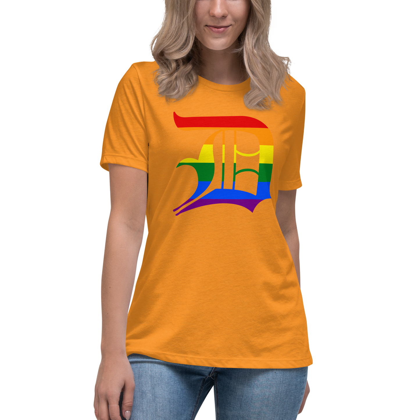 Detroit 'Old English D' T-Shirt (Rainbow Pride Edition) | Women's Relaxed Fit