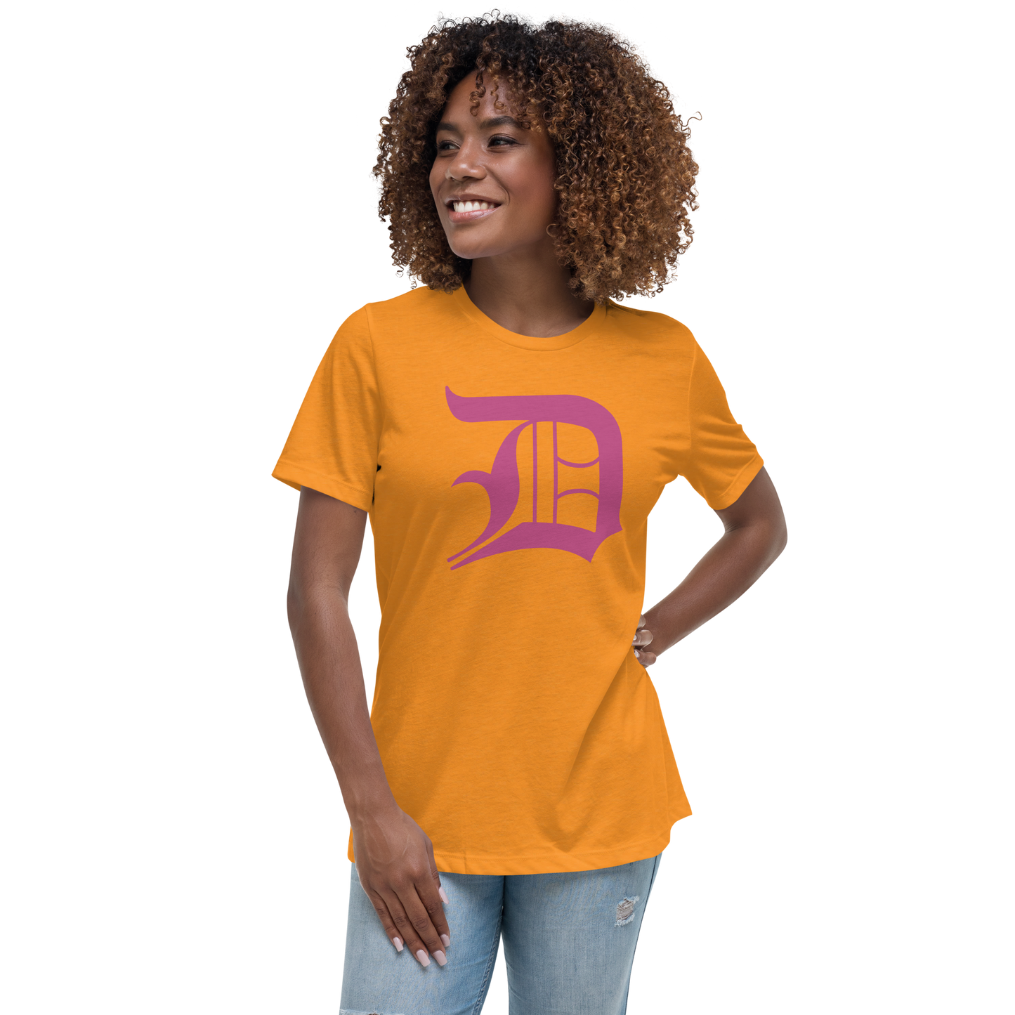 Detroit 'Old English D' T-Shirt (Apple Blossom Pink) | Women's Relaxed Fit