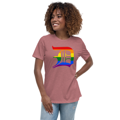 Detroit 'Old English D' T-Shirt (Rainbow Pride Edition) | Women's Relaxed Fit