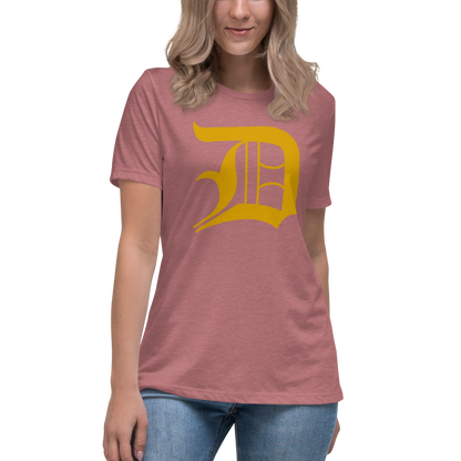 Detroit 'Old English D' T-Shirt (Gold) | Women's Relaxed Fit