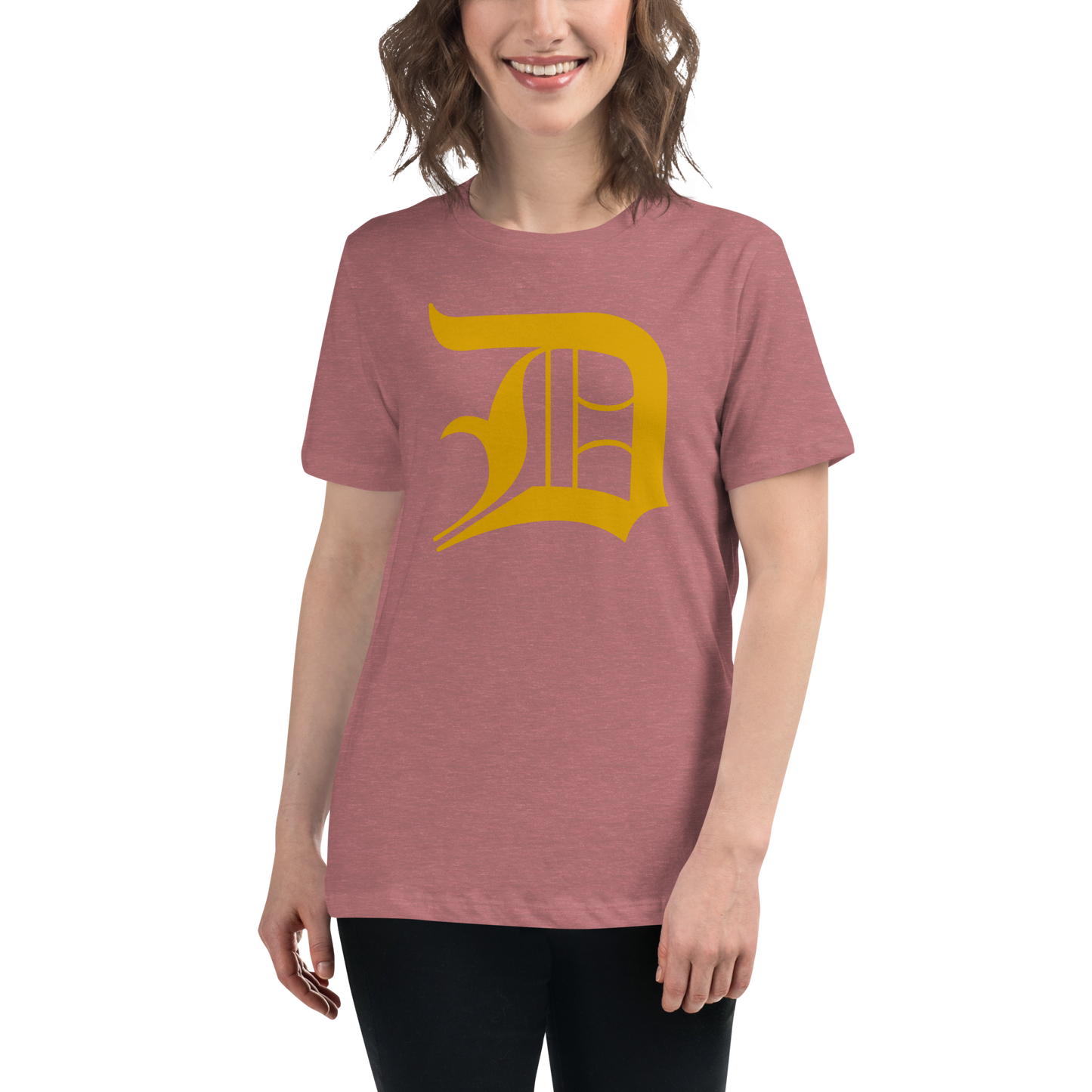 Detroit 'Old English D' T-Shirt (Gold) | Women's Relaxed Fit