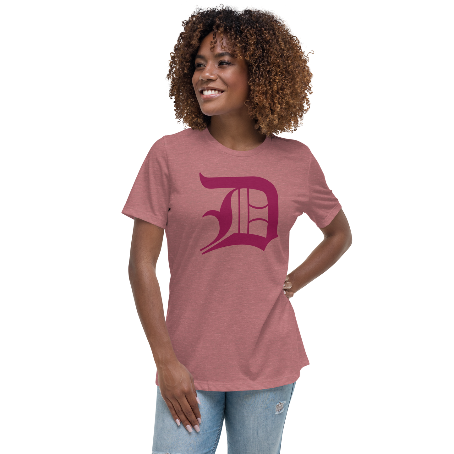 Detroit 'Old English D' T-Shirt (Ruby Red) | Women's Relaxed Fit