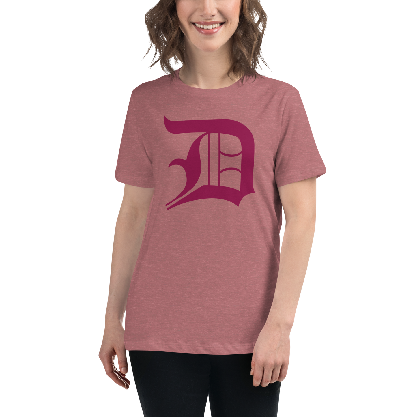 Detroit 'Old English D' T-Shirt (Ruby Red) | Women's Relaxed Fit