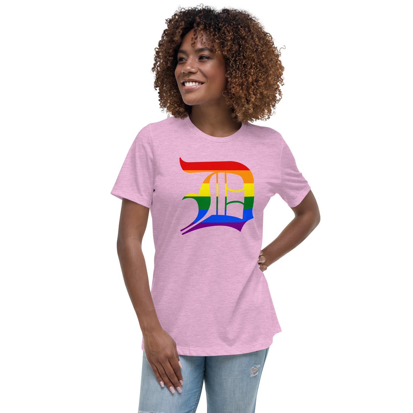 Detroit 'Old English D' T-Shirt (Rainbow Pride Edition) | Women's Relaxed Fit