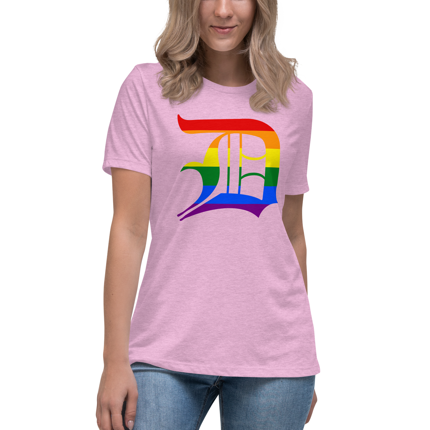 Detroit 'Old English D' T-Shirt (Rainbow Pride Edition) | Women's Relaxed Fit