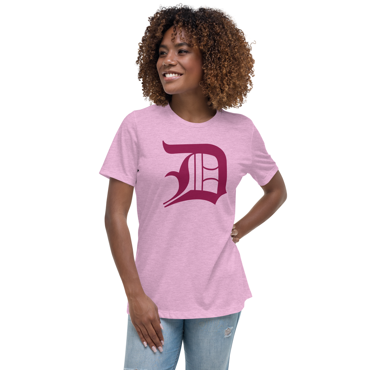 Detroit 'Old English D' T-Shirt (Ruby Red) | Women's Relaxed Fit