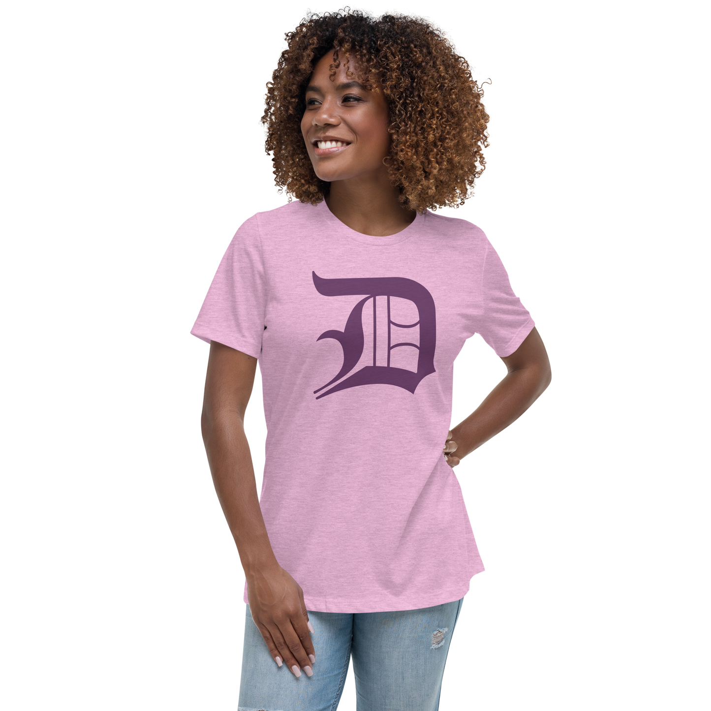 Detroit 'Old English D' T-Shirt (Plum) | Women's Relaxed Fit