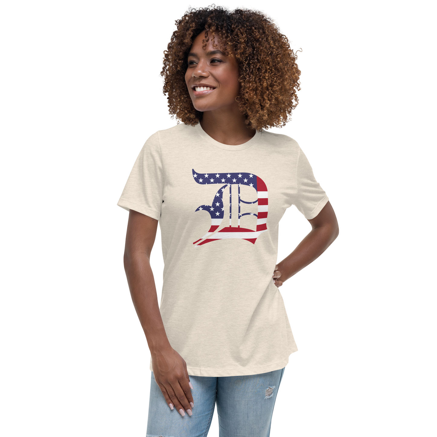 Detroit 'Old English D' T-Shirt (Patriotic Edition) | Women's Relaxed Fit