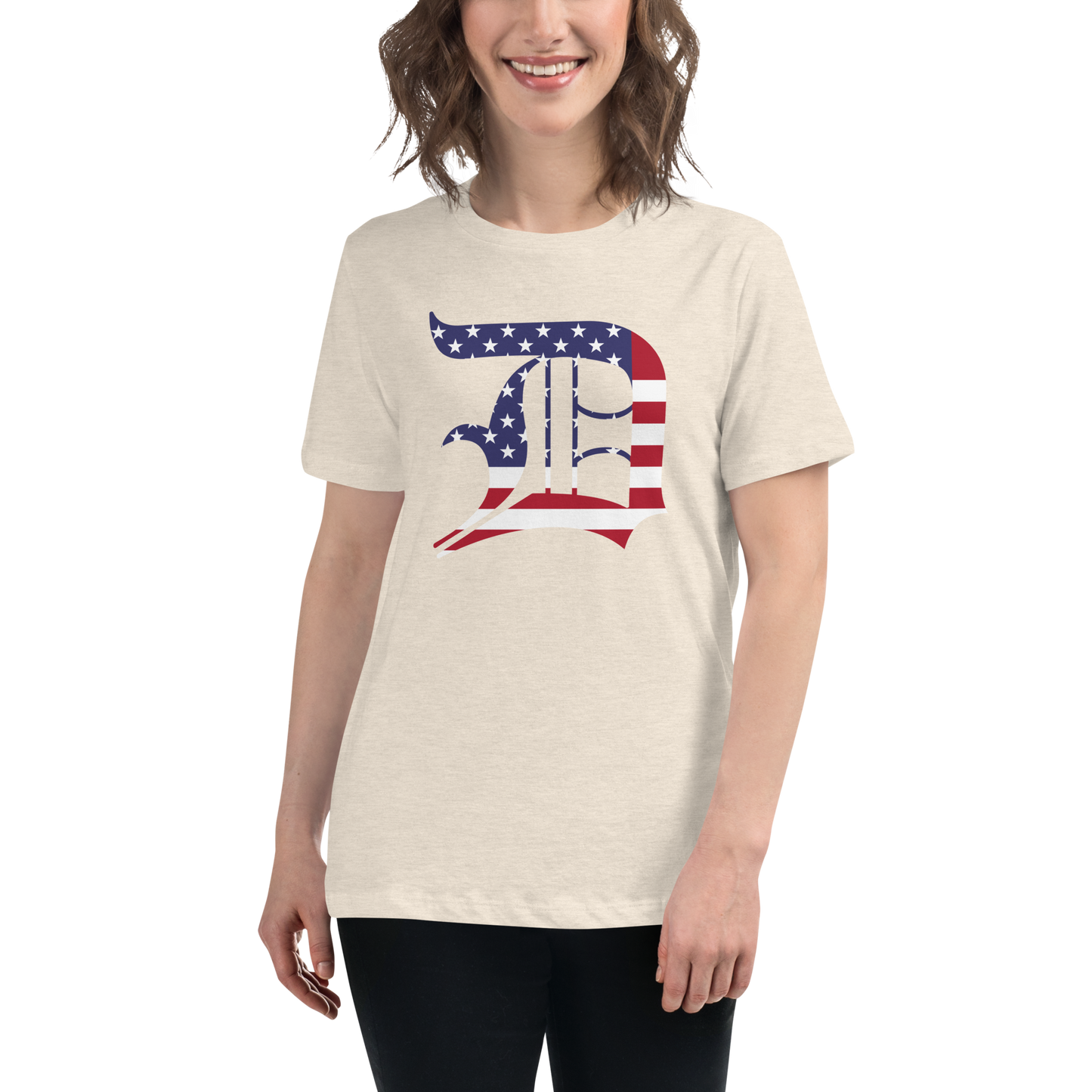 Detroit 'Old English D' T-Shirt (Patriotic Edition) | Women's Relaxed Fit