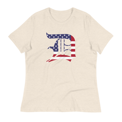 Detroit 'Old English D' T-Shirt (Patriotic Edition) | Women's Relaxed Fit