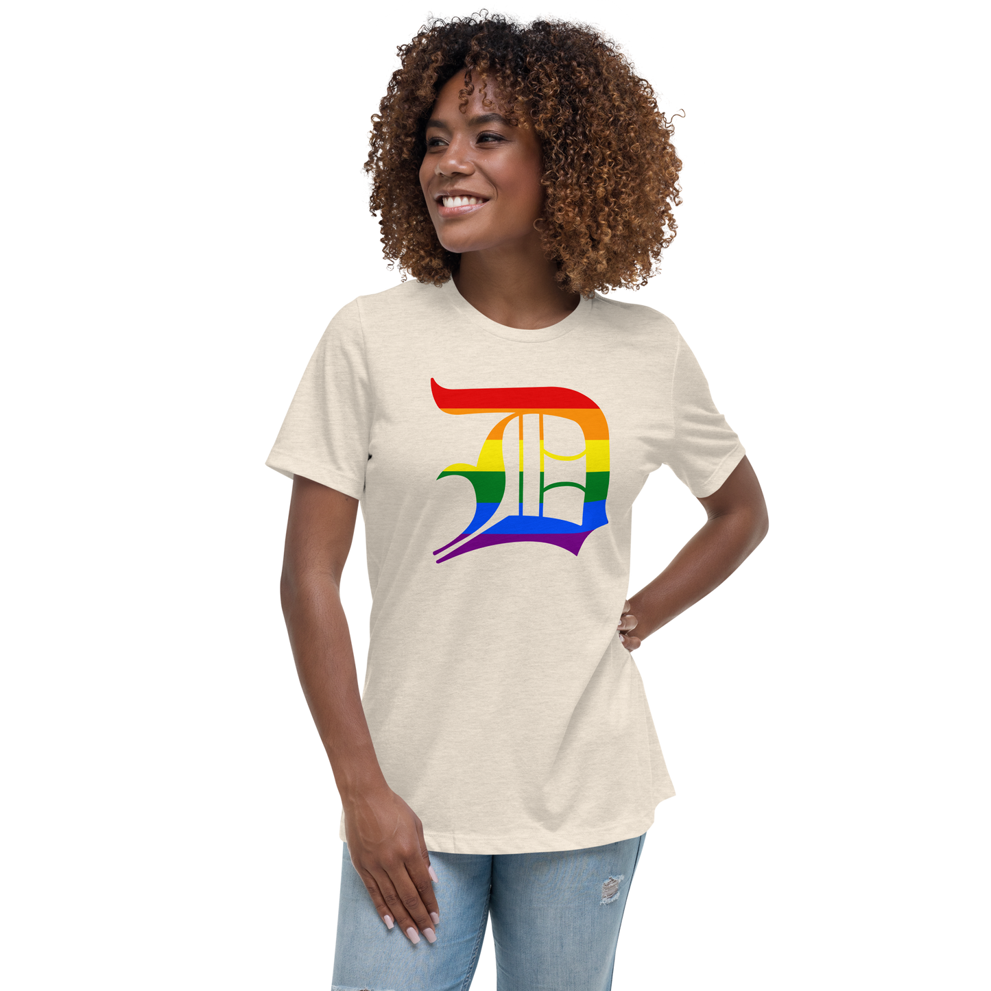 Detroit 'Old English D' T-Shirt (Rainbow Pride Edition) | Women's Relaxed Fit