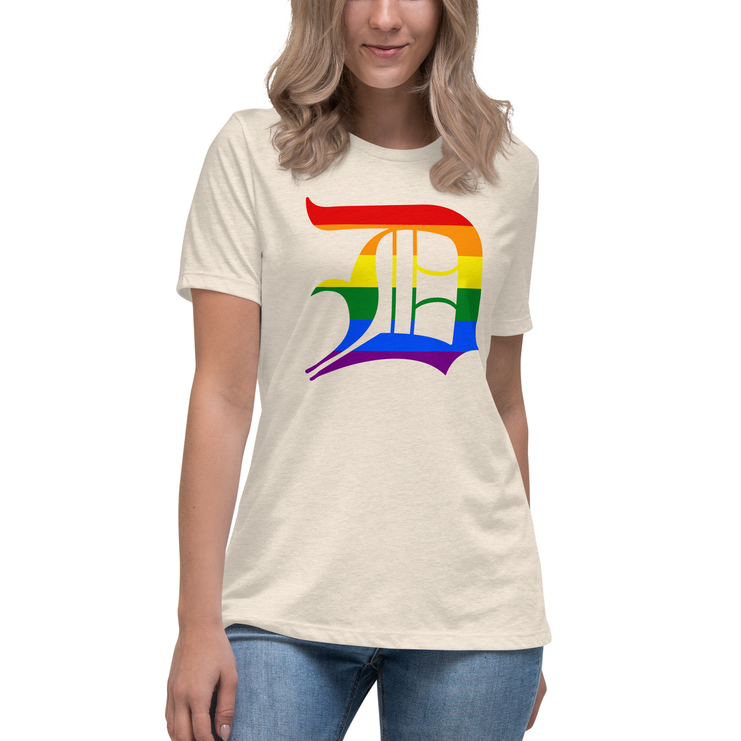 Detroit 'Old English D' T-Shirt (Rainbow Pride Edition) | Women's Relaxed Fit