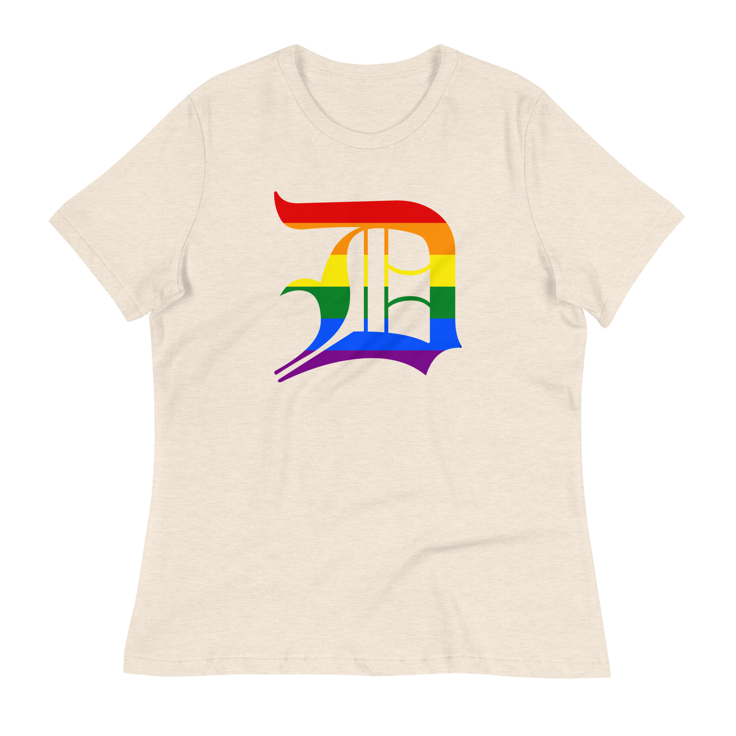 Detroit 'Old English D' T-Shirt (Rainbow Pride Edition) | Women's Relaxed Fit