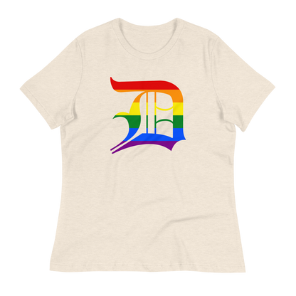 Detroit 'Old English D' T-Shirt (Rainbow Pride Edition) | Women's Relaxed Fit