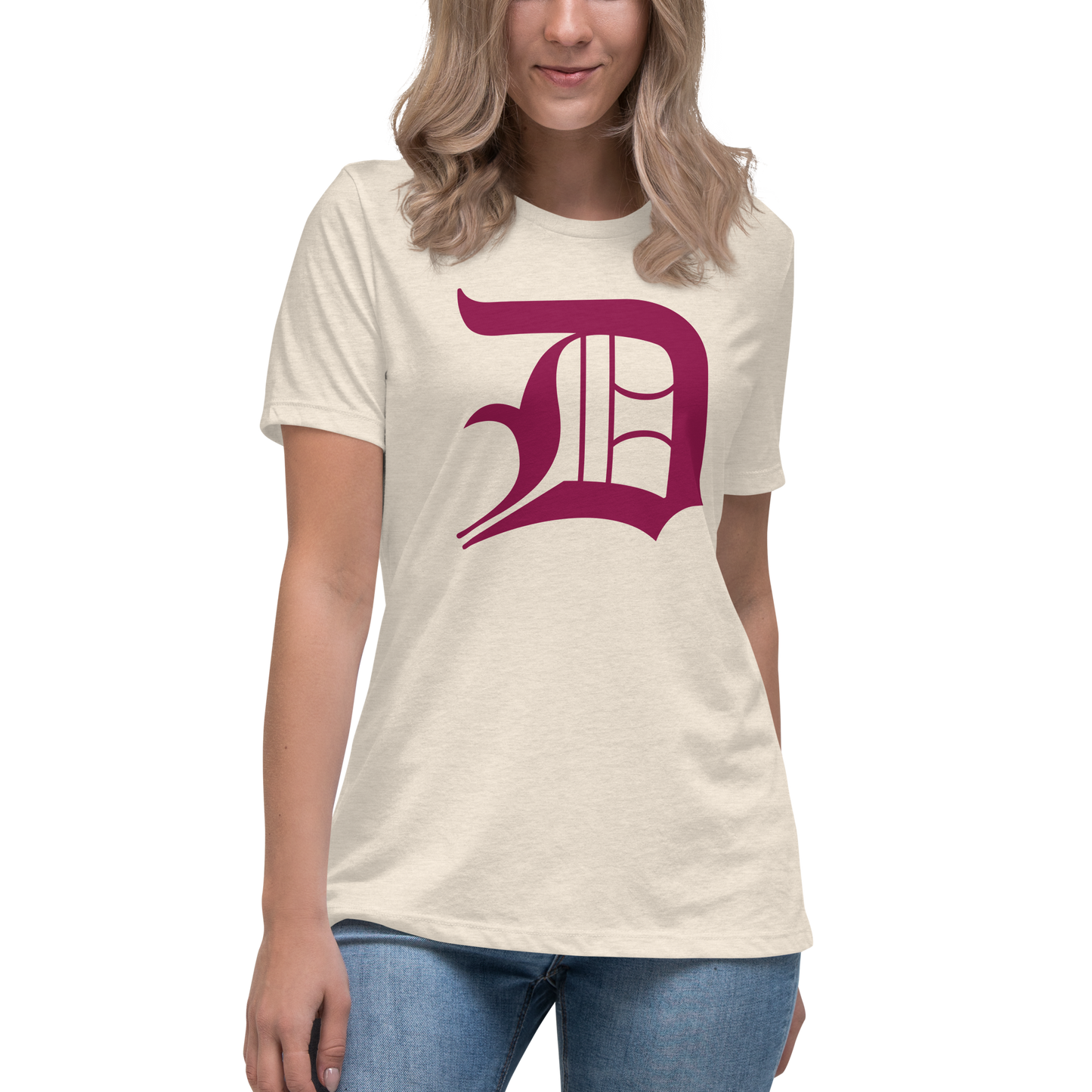 Detroit 'Old English D' T-Shirt (Ruby Red) | Women's Relaxed Fit