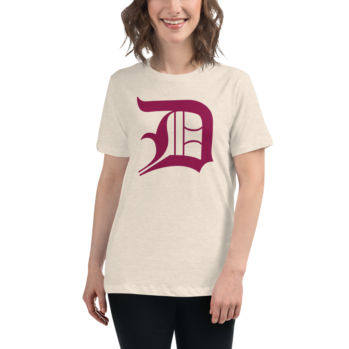 Detroit 'Old English D' T-Shirt (Ruby Red) | Women's Relaxed Fit