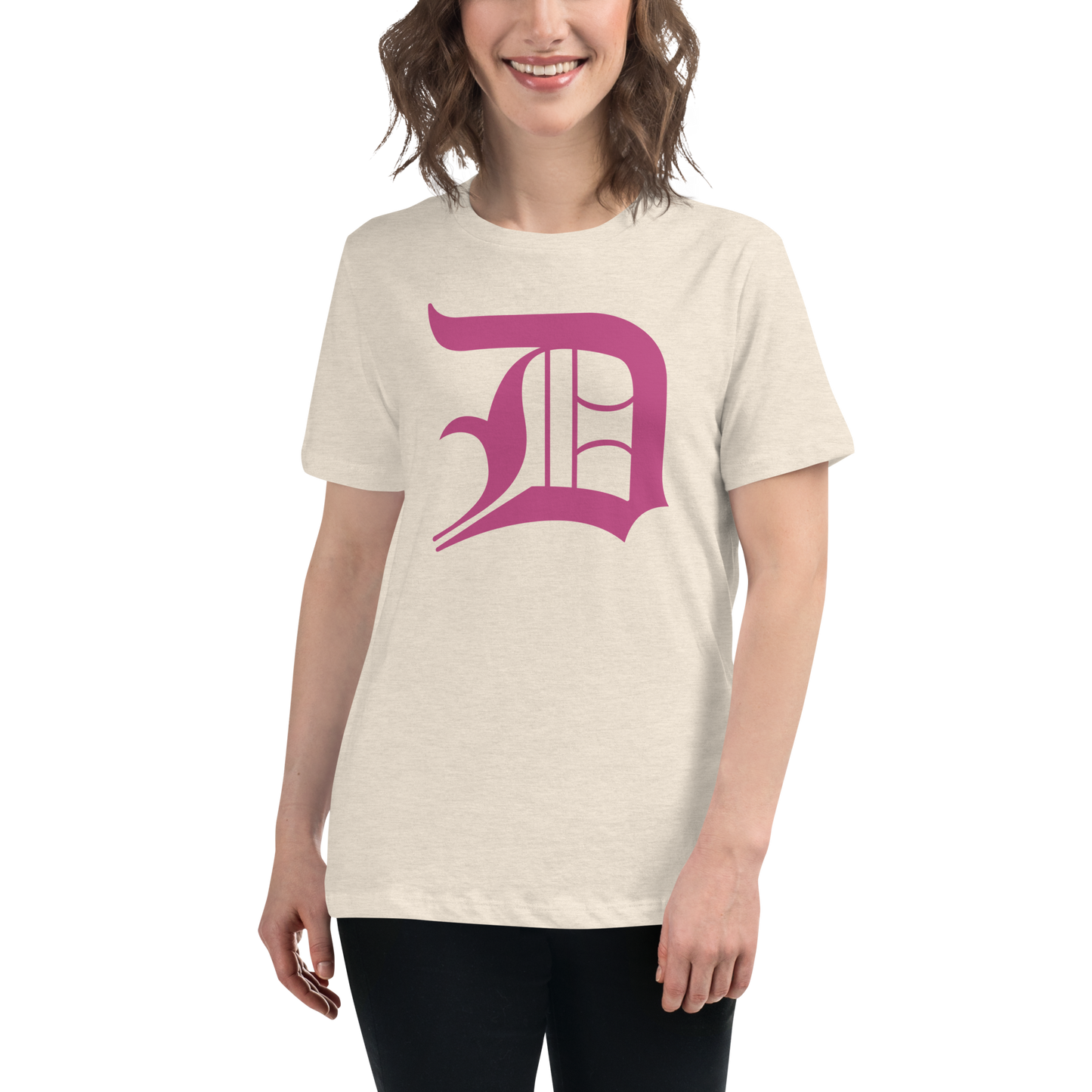 Detroit 'Old English D' T-Shirt (Apple Blossom Pink) | Women's Relaxed Fit