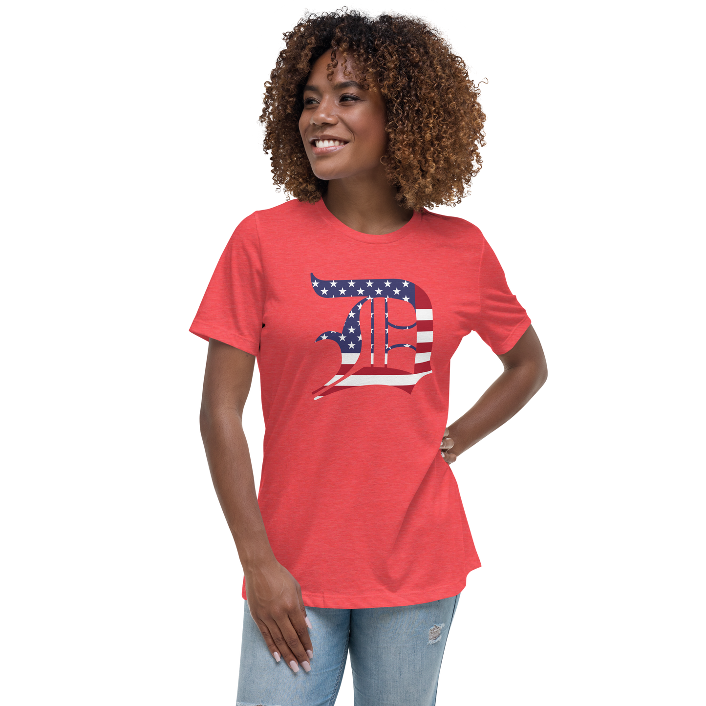 Detroit 'Old English D' T-Shirt (Patriotic Edition) | Women's Relaxed Fit