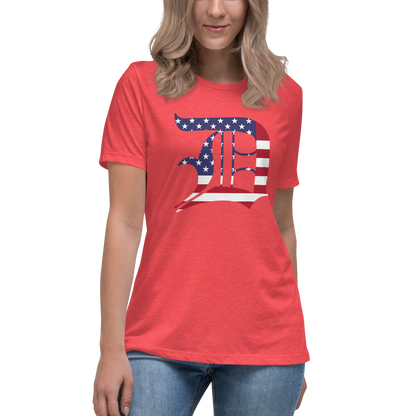 Detroit 'Old English D' T-Shirt (Patriotic Edition) | Women's Relaxed Fit