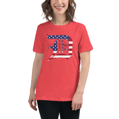 Detroit 'Old English D' T-Shirt (Patriotic Edition) | Women's Relaxed Fit