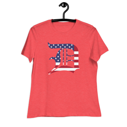 Detroit 'Old English D' T-Shirt (Patriotic Edition) | Women's Relaxed Fit