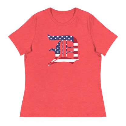 Detroit 'Old English D' T-Shirt (Patriotic Edition) | Women's Relaxed Fit