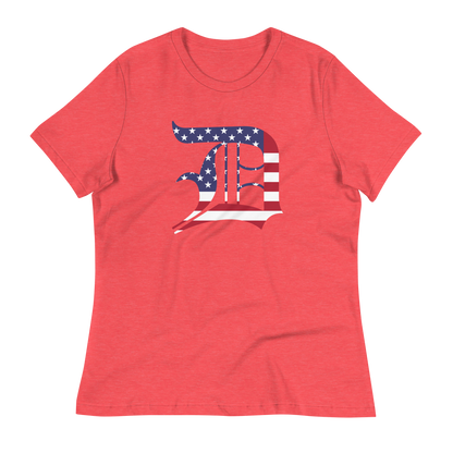 Detroit 'Old English D' T-Shirt (Patriotic Edition) | Women's Relaxed Fit