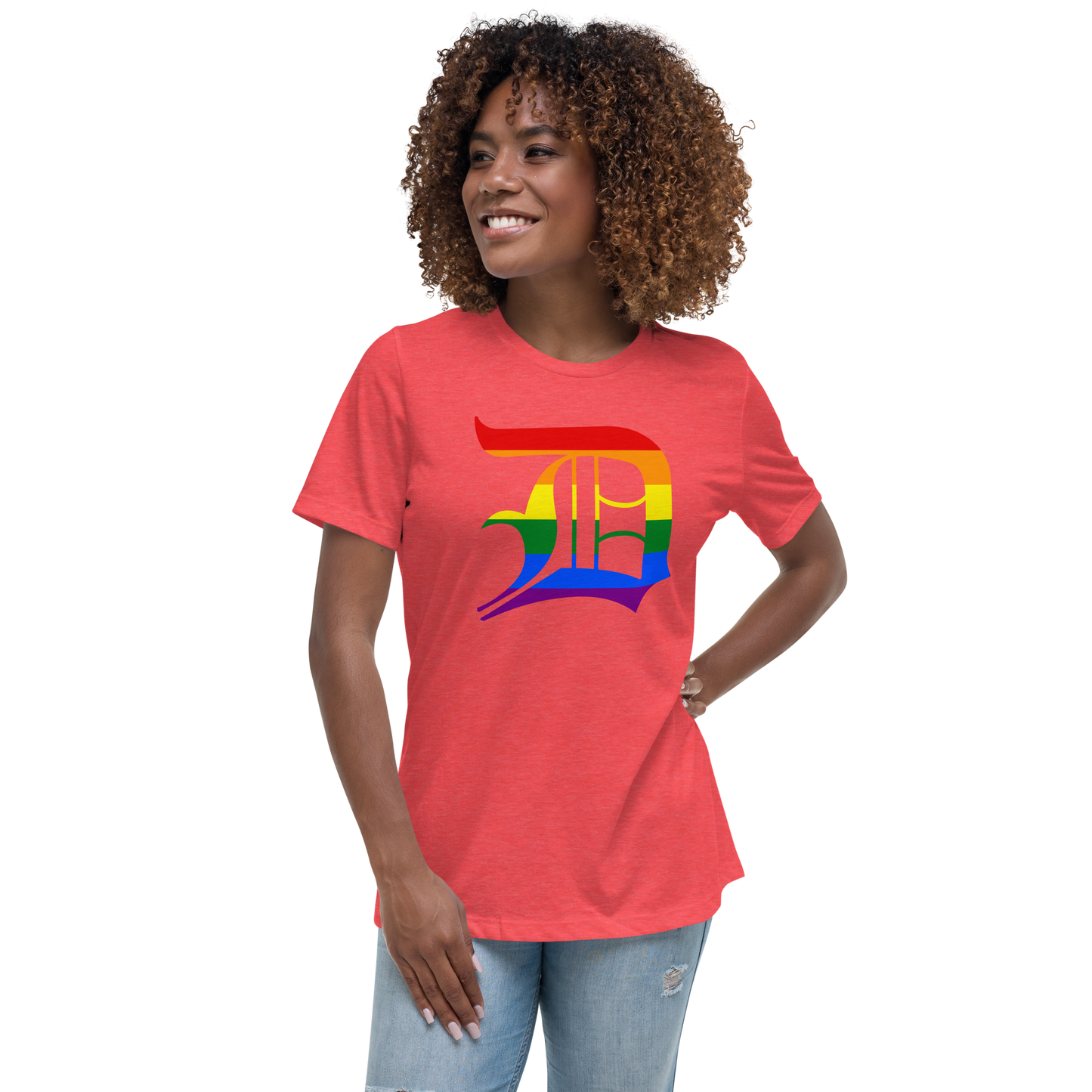 Detroit 'Old English D' T-Shirt (Rainbow Pride Edition) | Women's Relaxed Fit