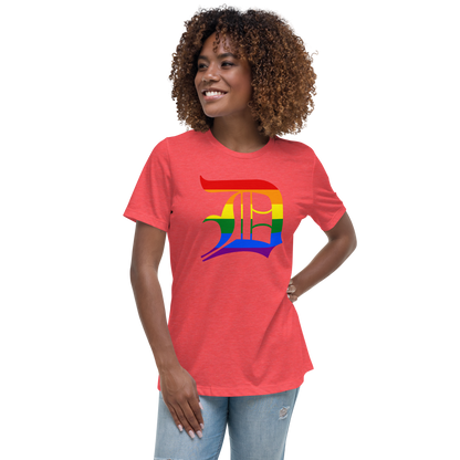 Detroit 'Old English D' T-Shirt (Rainbow Pride Edition) | Women's Relaxed Fit