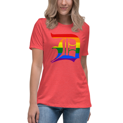 Detroit 'Old English D' T-Shirt (Rainbow Pride Edition) | Women's Relaxed Fit