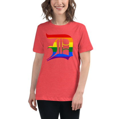 Detroit 'Old English D' T-Shirt (Rainbow Pride Edition) | Women's Relaxed Fit