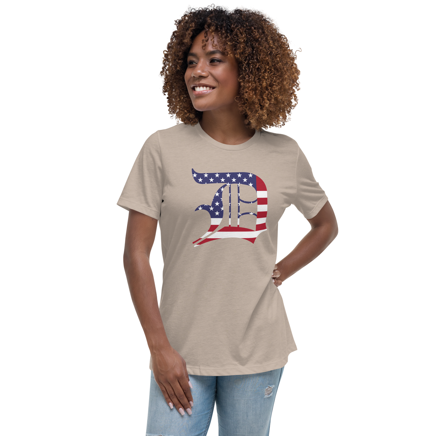 Detroit 'Old English D' T-Shirt (Patriotic Edition) | Women's Relaxed Fit