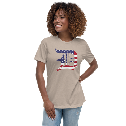 Detroit 'Old English D' T-Shirt (Patriotic Edition) | Women's Relaxed Fit