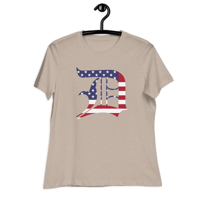 Detroit 'Old English D' T-Shirt (Patriotic Edition) | Women's Relaxed Fit