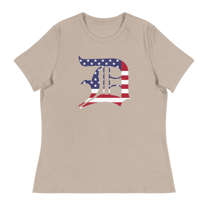 Detroit 'Old English D' T-Shirt (Patriotic Edition) | Women's Relaxed Fit