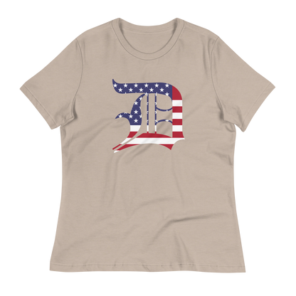 Detroit 'Old English D' T-Shirt (Patriotic Edition) | Women's Relaxed Fit