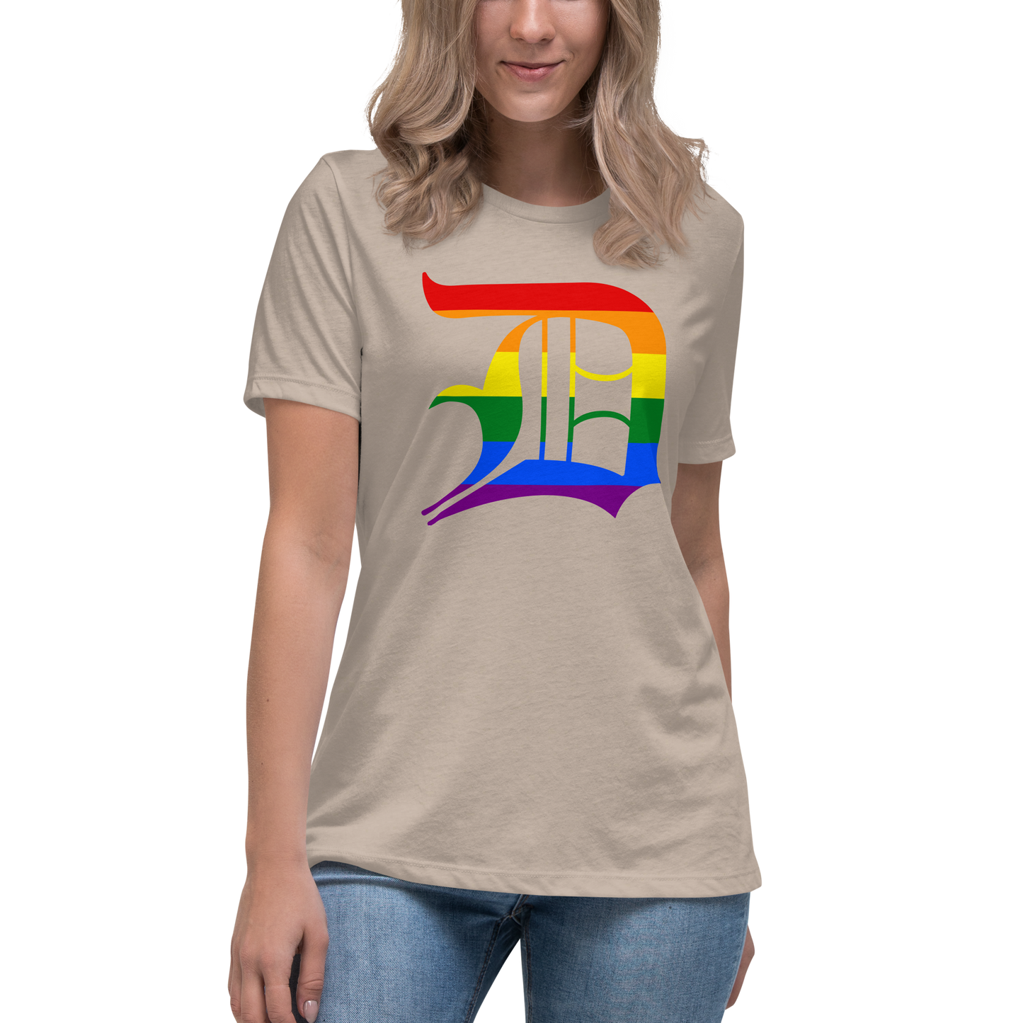 Detroit 'Old English D' T-Shirt (Rainbow Pride Edition) | Women's Relaxed Fit