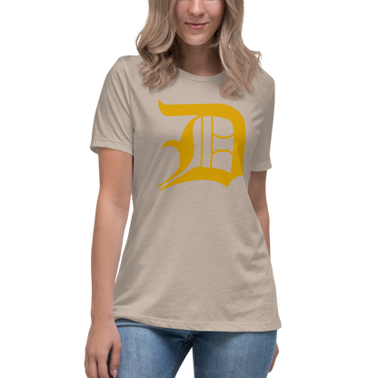 Detroit 'Old English D' T-Shirt (Gold) | Women's Relaxed Fit