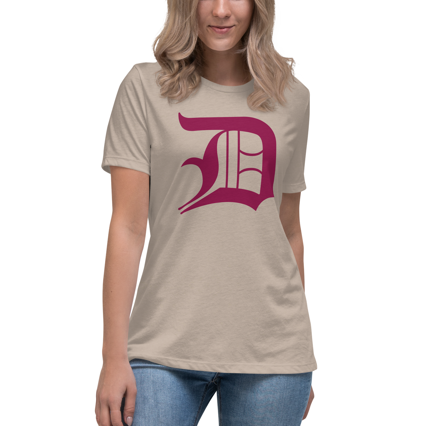 Detroit 'Old English D' T-Shirt (Ruby Red) | Women's Relaxed Fit