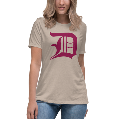 Detroit 'Old English D' T-Shirt (Ruby Red) | Women's Relaxed Fit