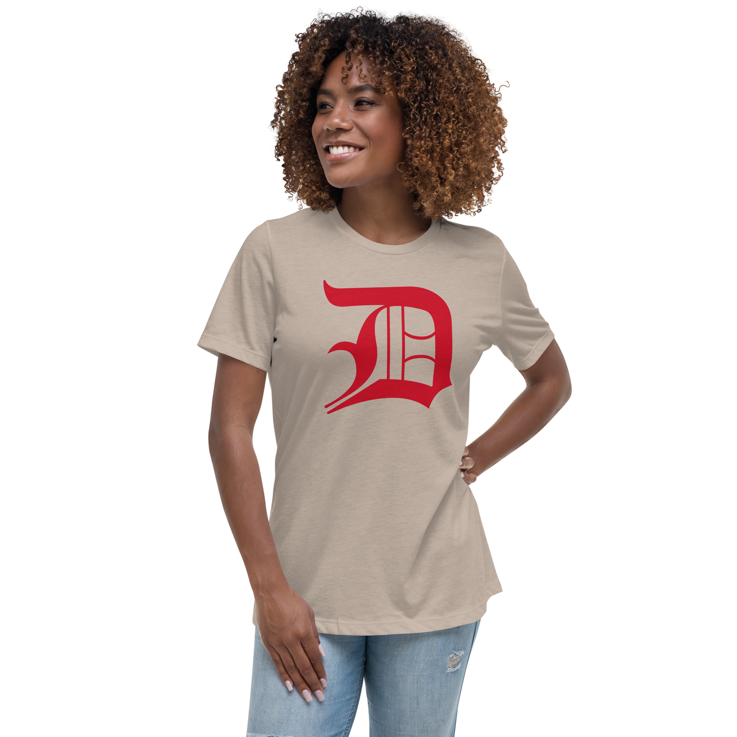 Detroit 'Old English D' T-Shirt (Aliform Red) | Women's Relaxed Fit