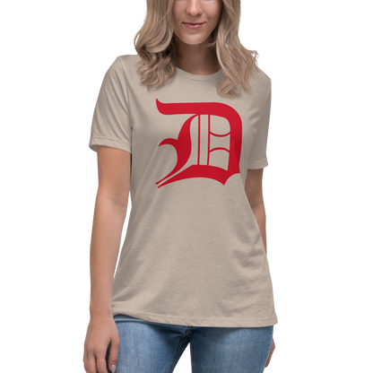 Detroit 'Old English D' T-Shirt (Aliform Red) | Women's Relaxed Fit