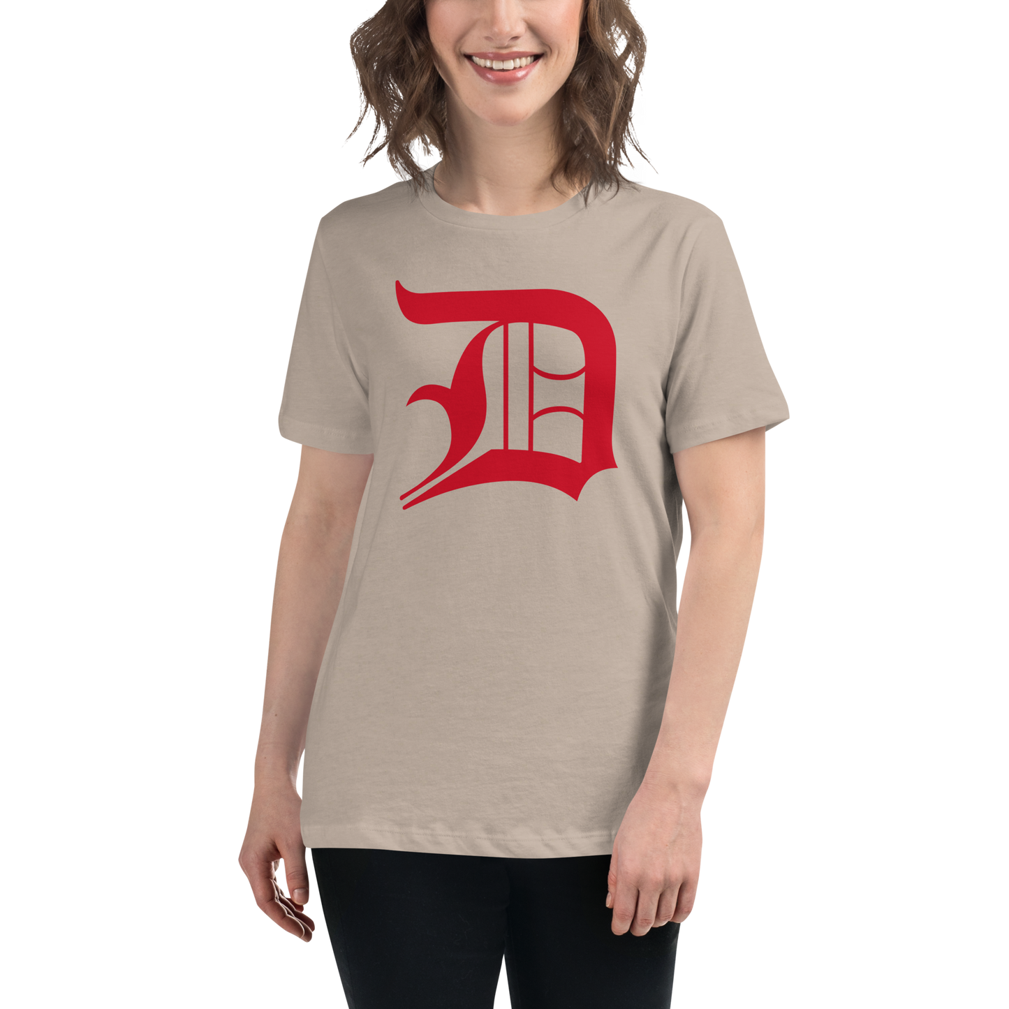 Detroit 'Old English D' T-Shirt (Aliform Red) | Women's Relaxed Fit